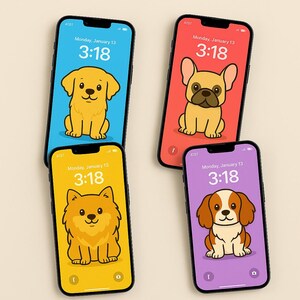 Cute Dog Wallpapers – 7 Cartoon Phone Backgrounds | Digital Download | Pastel Dog Art for iPhone & Android