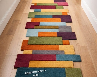 Modern Geometric Blocks Hand Tufted Wool Carpet Designer Patchwork Style Wool Carpet Any custom size available