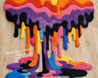 Rainbow Drip Art Hand Tufted Carpet Abstract Melt Design Luxury Tufted Carpet Designer Melt Effect  Carpet Any custom size available