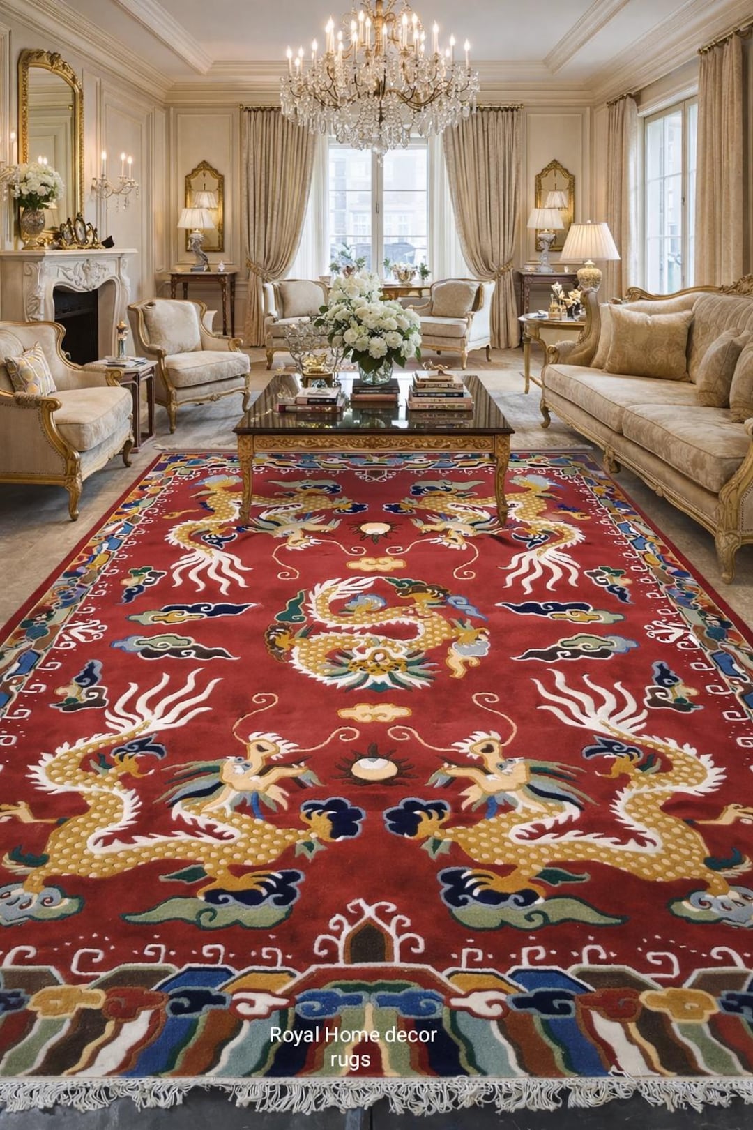 Luxury Interior Hand Tufted Tibetan Dragon Rug – Oriental Carpet Red ...