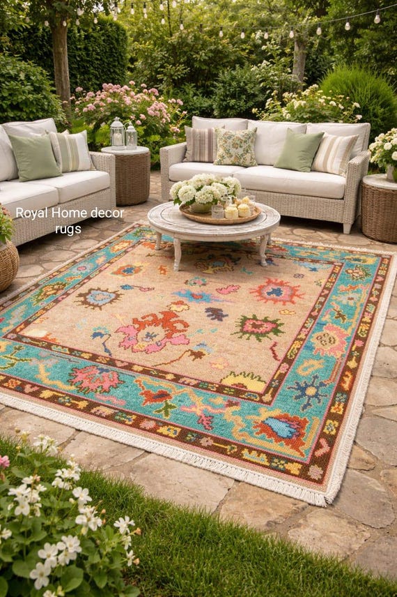 Handgeknüpfter Pastellblumenrandteppich Premium Handgeknüpfter Statement- Teppich mit Tribal-Touch Jede benutzerdefinierte Größe erhältlich