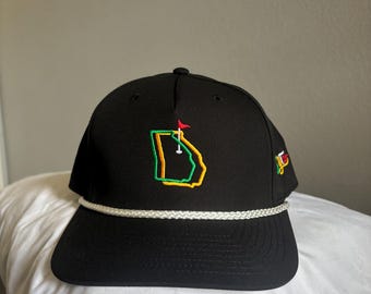 Embroidered Georgia State Outline Golf Hat: Augusta Retro Rope Cap