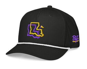 Baton Rouge Louisiana Rope Hat | Purple & Gold State Outline Hat | Embroidered LSU Tigers Snapback