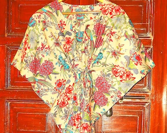 Floral Cotton Kaftan Dress, Resort Beach Cover-Up, Plus Size
