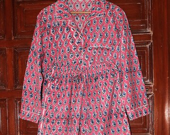 Indian Cotton Hand Block Print Pajama Set: Women's Loungewear Nightwear