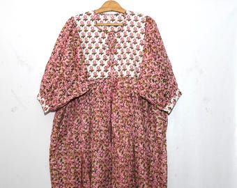 Handmade Indian Block Print Maxi Dress: Soft Cotton Gauze, Boho Floral Summer Style