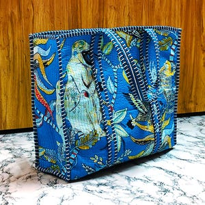 Handmade Quilted Cotton Tote Bag: Monkey Print, Boho Style Shoulder Bag