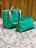 Green Bandana Print Quilted Cotton Tote Bag, Lightweight Travel Carryall product logo