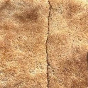 May include: Close-up of a beige rug with a textured surface. The rug is divided by a vertical seam. The color varies from light to medium beige.