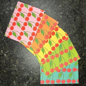 Cherry Pattern digital download note card set of 5 colors with coordinating A2 envelope templates