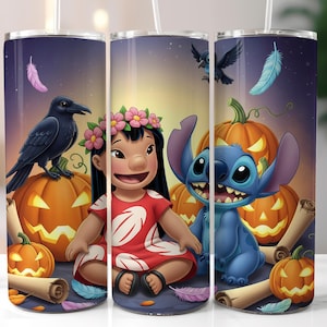 Halloween Stitch Tumbler Wrap: Spooky Lilo & Angel Design (Digital Download)