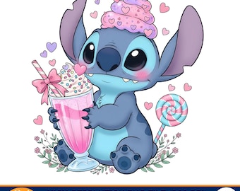 Retro Stitch PNG: Wysokiej jakości png do koszulek, letni clipart z niebieskim potworem do sublimacji (pobieranie cyfrowe)