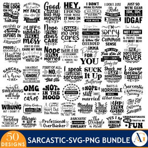 Funny Sarcastic Quotes SVG Bundle: Shirt Designs (Digital Download, 50 Files)