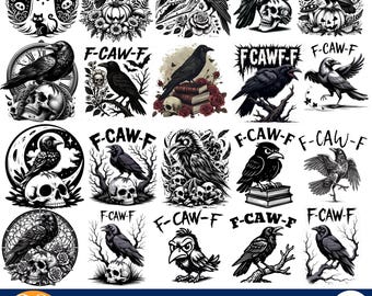 Pacchetto SVG PNG di corvo divertente: arte gotica del corvo (download digitale)
