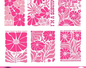 Boho Floral Breast Cancer Awareness PNG Bundle (Digital Download)