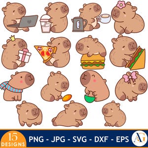 Cute Capybara SVG Bundle, Capybara Animal Shirt Png, Kawaii Capybara Clipart, Capybara Png Bundle, Instant Digital Download, Vector Files,