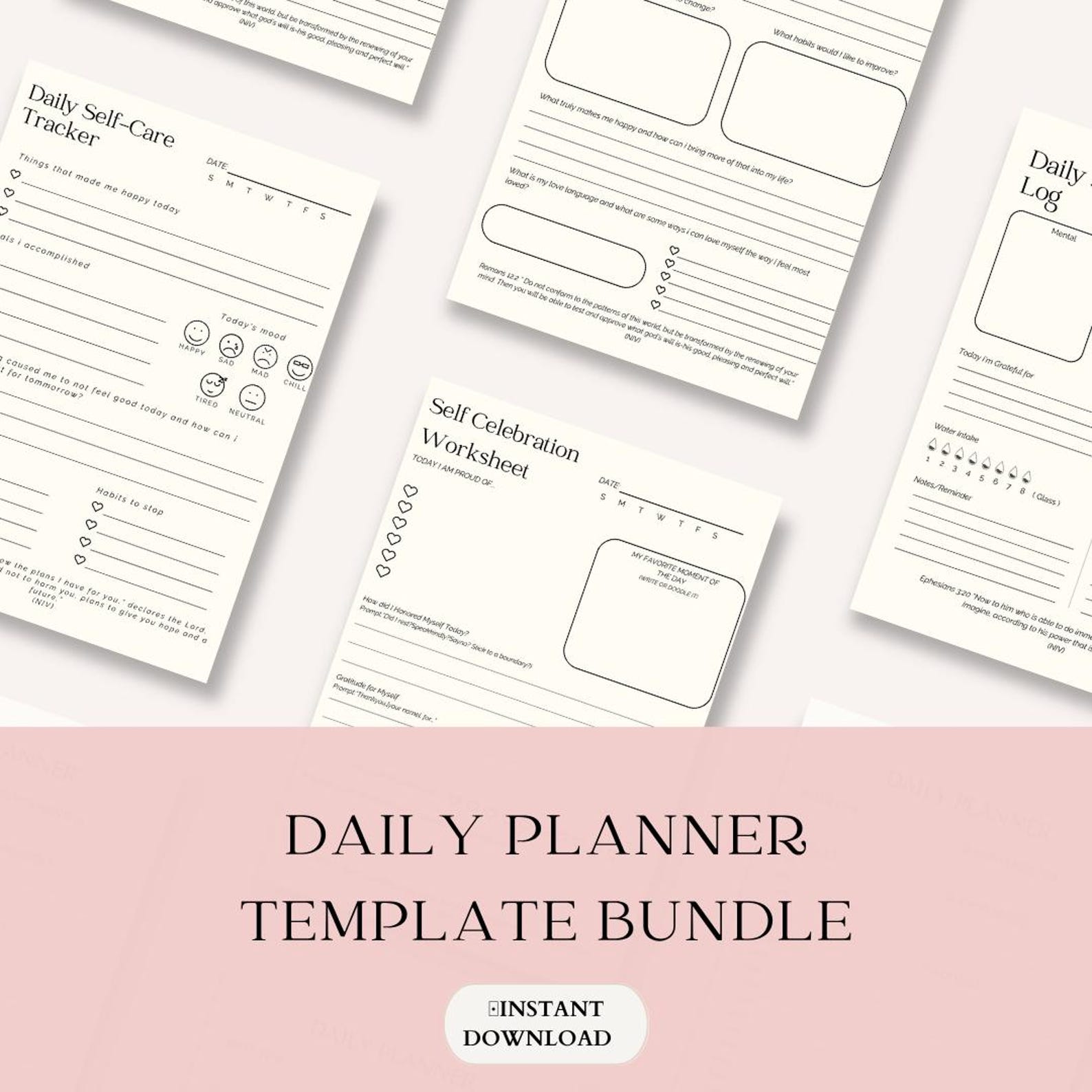 Self-care Daily Check-in Printable, Goal Planner Bundle, Daily Tracker ...
