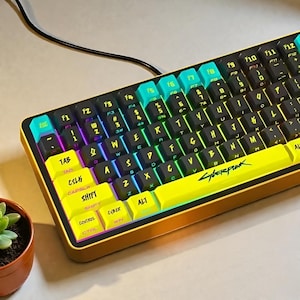 Cyberpunk Gaming Tangentbordsset för Mekaniska Tangentbord – PBT OEM Profil Bakgrundsbelyst Tangentbordsset bild 3