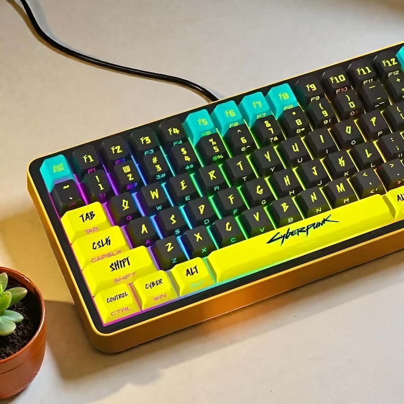 Cyberpunk Gaming Tangentbordsset för Mekaniska Tangentbord – PBT OEM Profil Bakgrundsbelyst Tangentbordsset bild 3