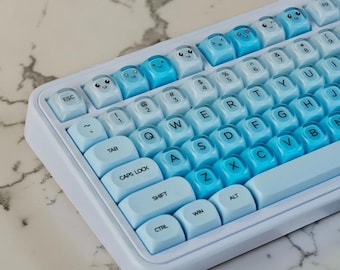 HOA profiel blauwe keycaps, 132 stuks PBT double shot set, compatibel met MX-switches, ISO-enter, keycap kit voor mechanisch toetsenbord, ANSI ISO
