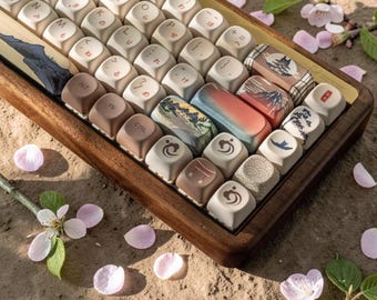 140 toetsen tellende bruine keycaps met Japanse beschildering – MOA profiel dye sub PBT keycap set, custom keycaps voor mechanische toetsenborden met MX-schakelaars
