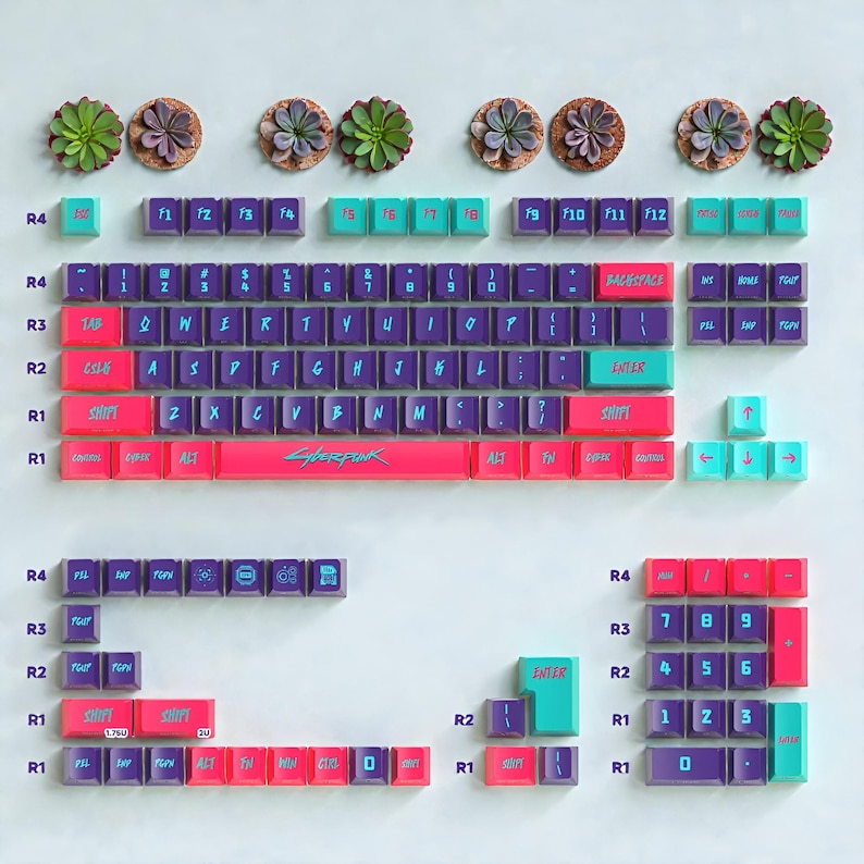 Cyberpunk Gaming Tangentbordsset för Mekaniska Tangentbord – PBT OEM Profil Bakgrundsbelyst Tangentbordsset bild 5