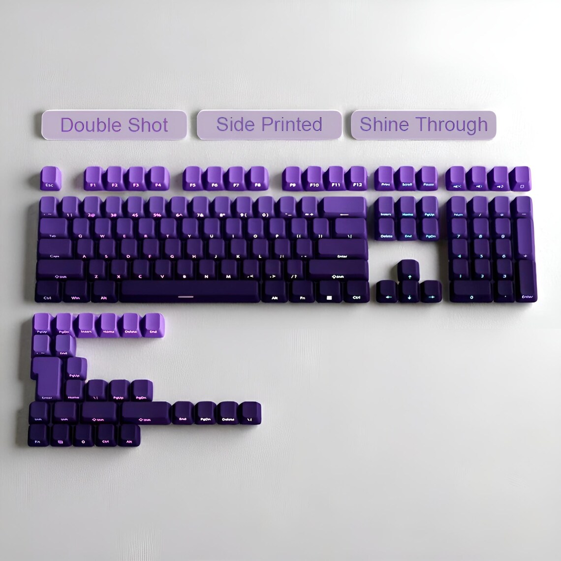 Custom Keycap Purple, Double Shot PBT Keycaps Set, Shine Through Side ...