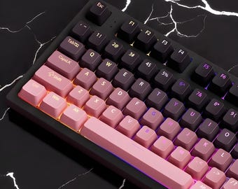 Gradient rosa lila tangentbordsset för mekaniskt tangentbord, OEM-profil PBT-bakgrundsbelyst tangentbordsset med anpassad speldesign