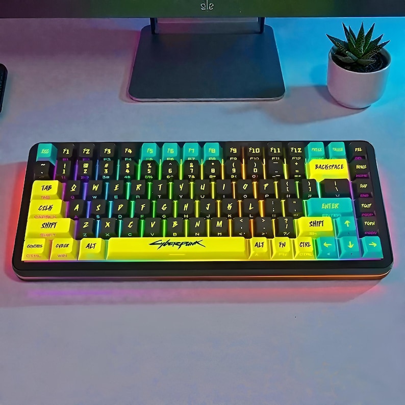 Cyberpunk Gaming Tangentbordsset för Mekaniska Tangentbord – PBT OEM Profil Bakgrundsbelyst Tangentbordsset bild 1