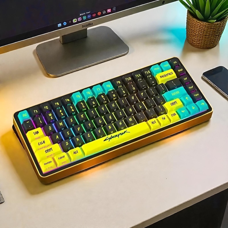 Cyberpunk Gaming Tangentbordsset för Mekaniska Tangentbord – PBT OEM Profil Bakgrundsbelyst Tangentbordsset bild 4