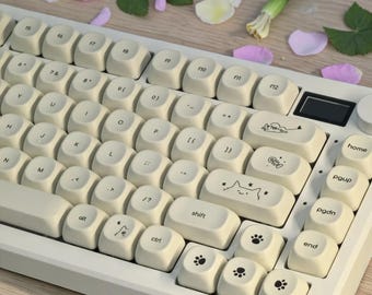 124-tangenters mjölkvita söta katttangentbord – PBT-färgsublimeringstangentbordsset, runda tangentbord med MOA-profil för MX mekaniskt tangentbord