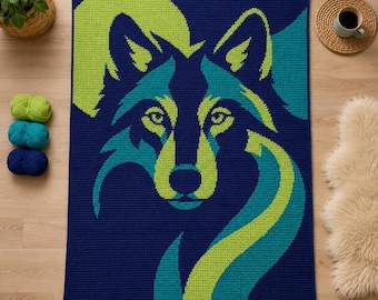 Gehaakt dekenpatroon wolf, modern bos grafiet, enkele gehaakte plaid (pdf-download)