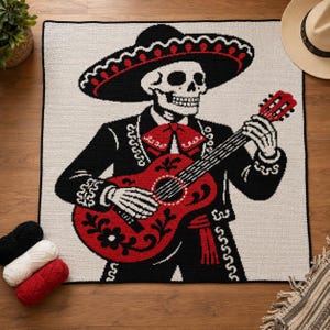 Life in Music Crochet Pattern, Skeleton Guitar Blanket, Day of the Dead Graphgan PDF, Tapestry Crochet, Mariachi Throw