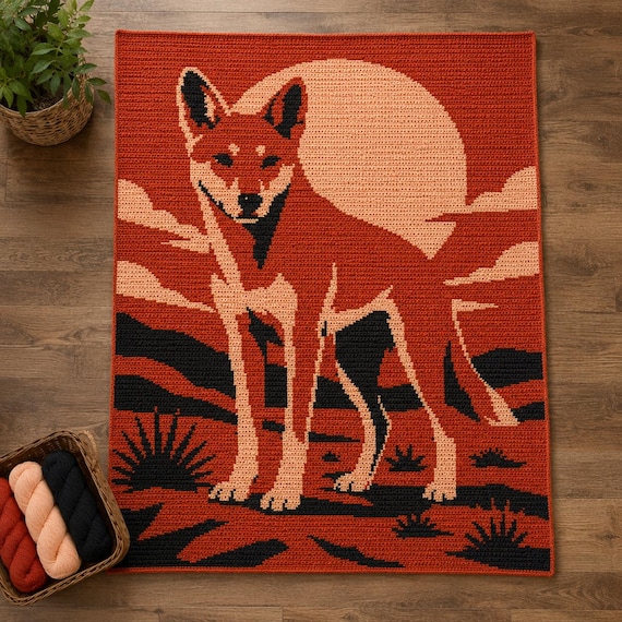 Sunfire Dingo Crochet Pattern, Australian Wildlife Blanket Graphgan PDF, Tapestry Crochet Throw
