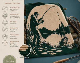 Fisherman Crochet Blanket Pattern, Lakeside Angler Graphgan Throw (PDF Download)
