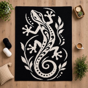 Gecko Crochet Blanket Pattern, Modern Botanical Graphgan Throw (PDF Download)