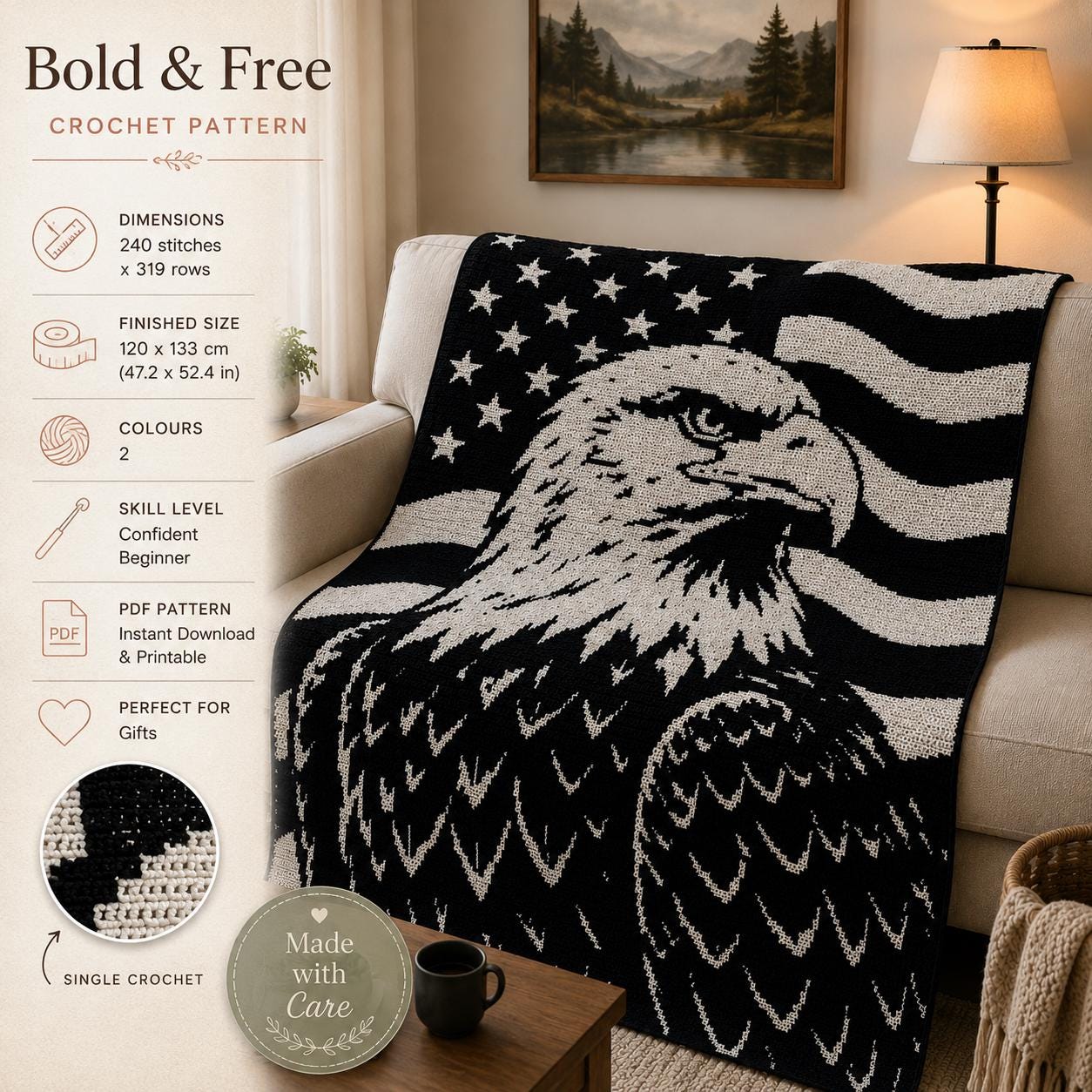 39 American Flag Crochet Patterns to Show Your Patriotic Style 18 American Flag Eagle Crochet Blanket