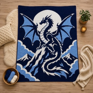 Ice Dragon Crochet Blanket Pattern, Fantasy Graphgan PDF, Moon Dragon Throw (Digital Download)
