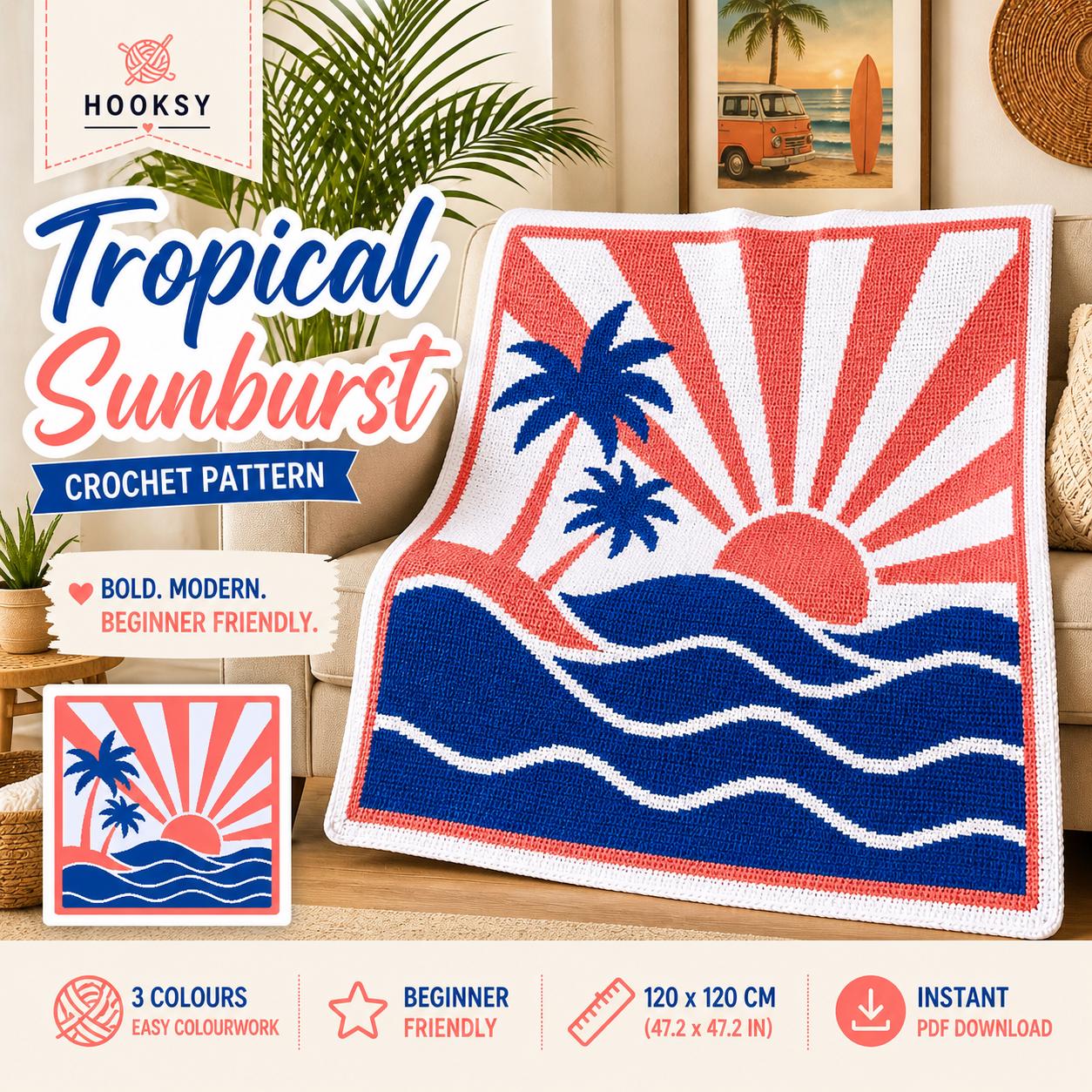 Tropical Sunburst Coastal Graphgan Throw Pattern