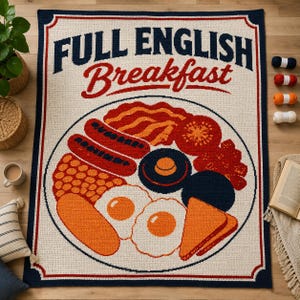 Full English Breakfast Crochet Pattern, Kitchen Blanket Graphgan, Food Lover Throw, Printable PDF Download
