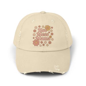 Chic Distressed Cap for Moms, Trendy Hat for Hot Mess Mamas, Funny Gift, Floral Design, Mother&#39;s Day, Casual Everyday Wear