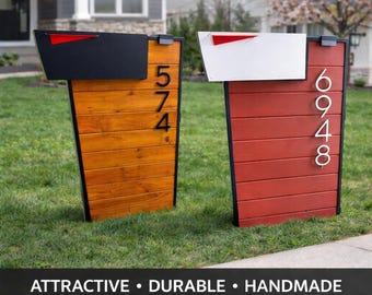 Custom Cedar Wood Mailbox, Modern Design, Galvanized Steel, Handmade Curb Appeal