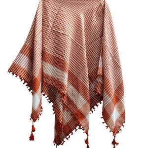 Khufiya Shermgah – Palestinian Keffiyeh Scarf – Traditional Red & White Arab Shemagh – Cotton Desert Wrap with Tassels