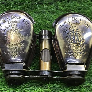 Nautical Antique Brass Pocket Binoculars – 4" Folding Monocular Telescope | Maritime Opera Glasses | Vintage Travel Collectible / Christmas.