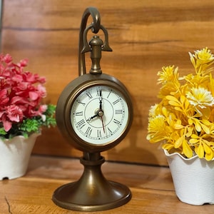 Vintage Desk Clock Pocket Watch Style, Antique Brass Table Clock with Stand, Roman Numeral Retro Shelf Decor, Gift for Home Office