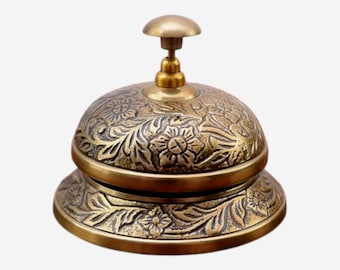 Cloche de bureau vintage en laiton - Cloche de réception florale gravée à la main
