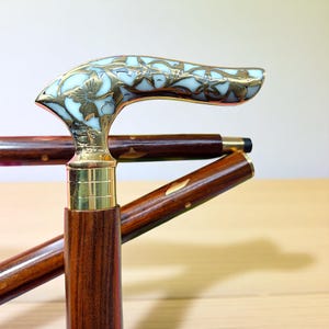 Vintage Floral Brass Handle Walking Cane – Handmade Wooden Stick  All size Available