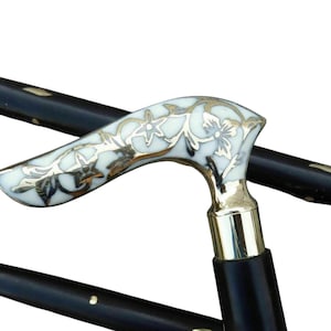 Vintage Brass Elegant Curved Brass Handle Walking Stick – Foldable Wooden Cane – Antique Floral Design – Stylish Hardwood Cane in All Sizes