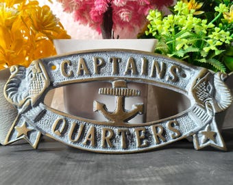 Brass Captain's Quarters Sign, Nautical Anchor Wall Decor, Boat