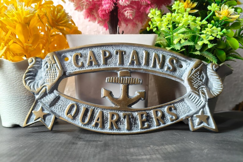 Quarter Sign Lettering Cast Iron Captain's Quarters Sign | Nautical Anchor Door Plaque - Etsy